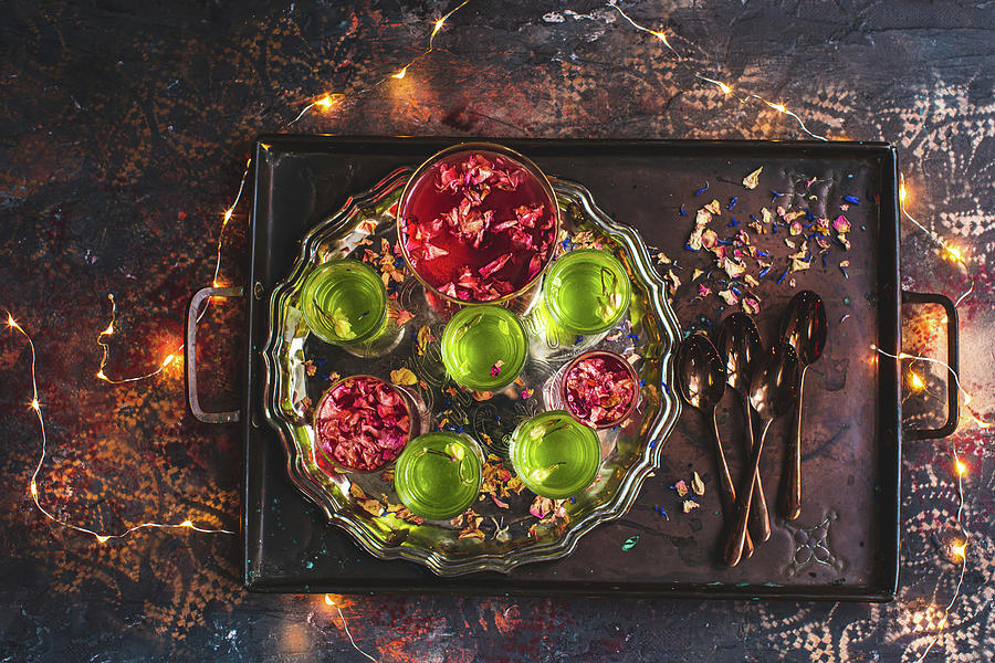Festive Lime And Raspberry Jelly With Gin And Edible Flowers Photograph by Lara Jane Thorpe