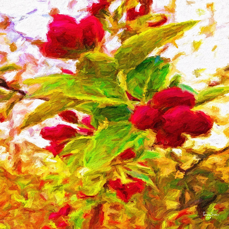 Festive Red Berries on Dancing Green Leaves Digital Art by Pamela Storch