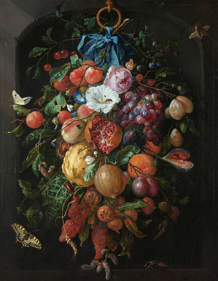 Fruit Painting - Festoon of Fruit and Flowers, 1670 by Jan Davidsz de Heem