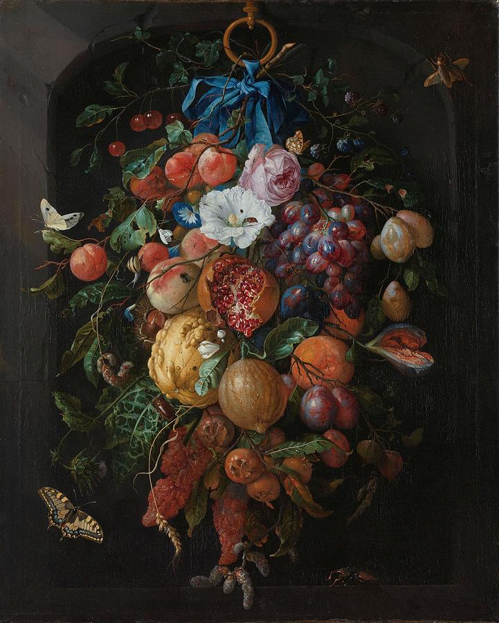 Festoon of Fruit and Flowers. Festoon of Fruits and Flowers. Painting by Jan Davidsz de Heem