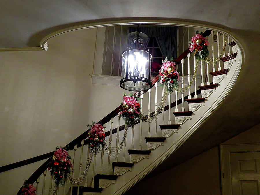 Festooned Staircase Ready for Christmas Photograph by Linda Stern