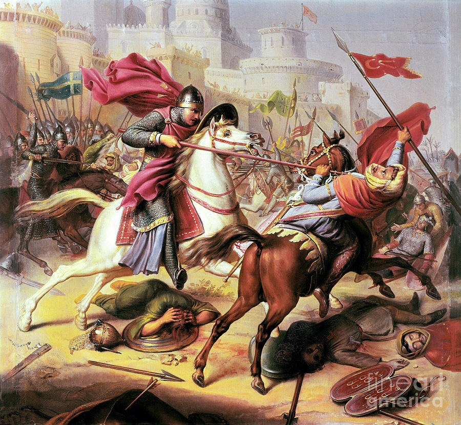 Ffirst Crusade: robert II Duke Of Normandy Called Robert Courteheuse Fighting A Muslim Soldier During The Siege Of Antioche In 1098 - 1838 Painting by Jean Joseph Dassy