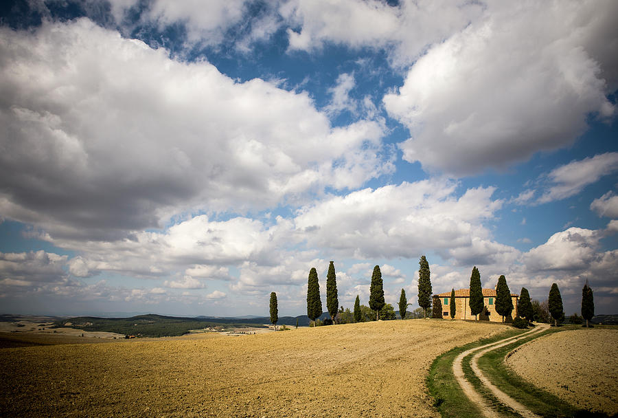 Architecture Digital Art - Field And Clouds, Siena, Valle Orcia, Tuscany, Italy by Walter Zerla