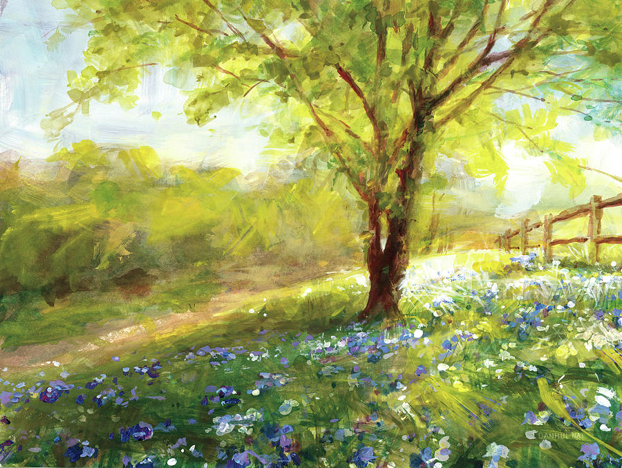Flower Painting - Field Of Bluebells by Danhui Nai