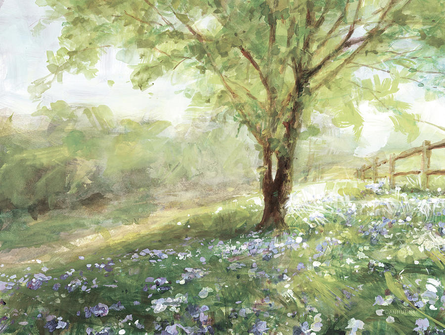 Flower Painting - Field Of Bluebells Neutral by Danhui Nai