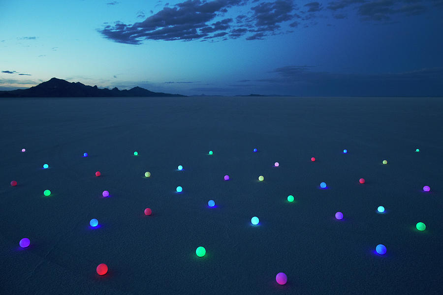 Field Of Glowing Orbs In Desert At Dusk Photograph by Andy Ryan