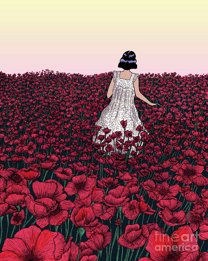 Field Of Poppies Drawing By Ella Mazur