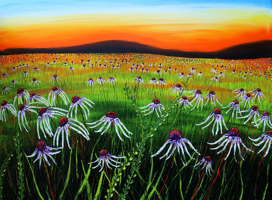 Field Of Prairie Purple Cone Wildflowers #2 Painting by James Dunbar