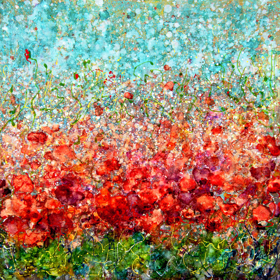 Field of Spring Abstract Poppies  Painting by Lena Owens - OLena Art Vibrant Palette Knife and Graphic Design