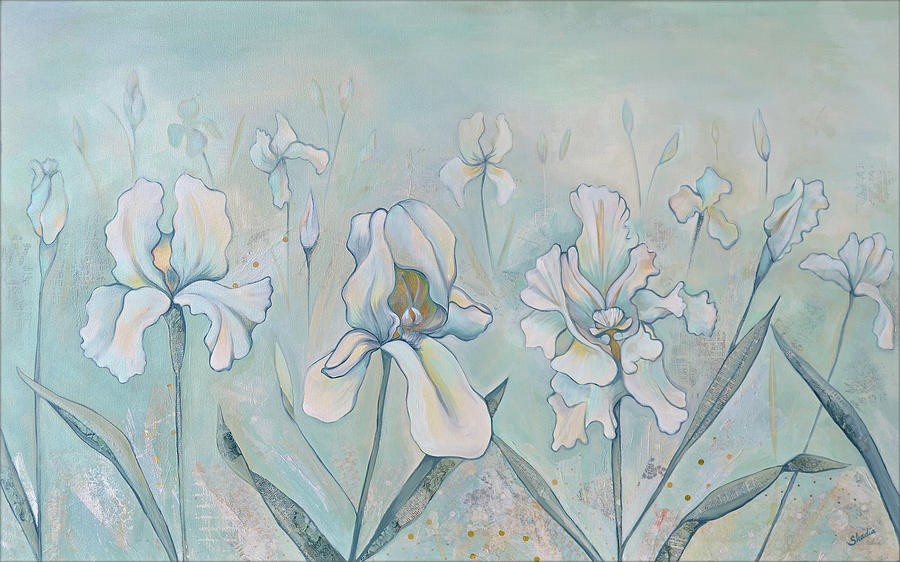 Iris Painting - Field of Whispers by Shadia Derbyshire