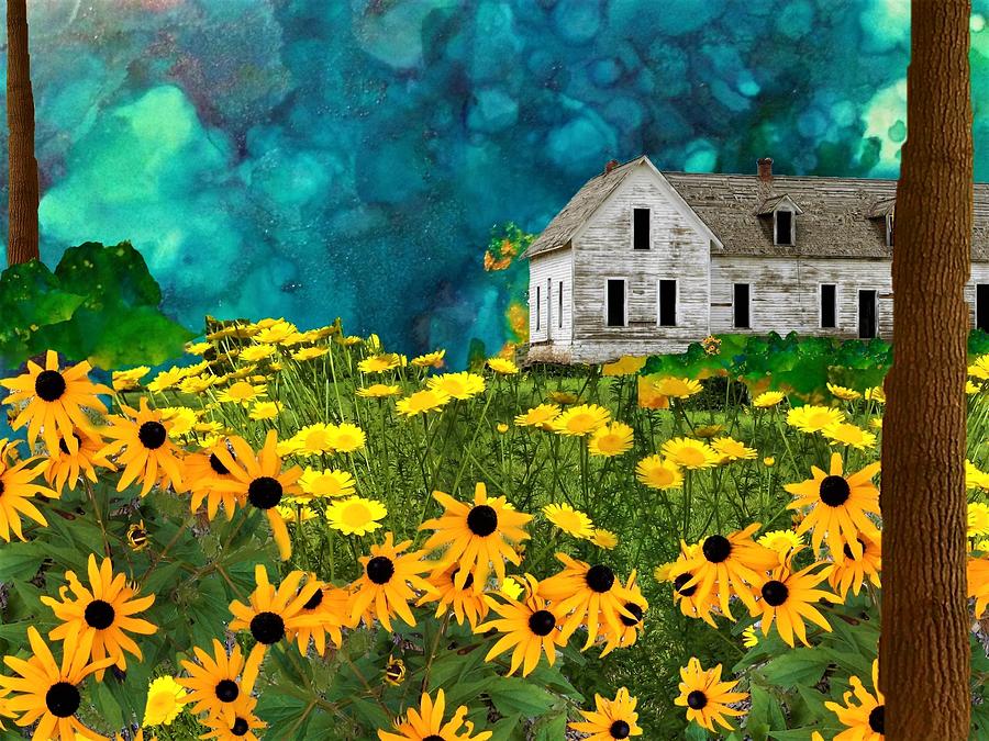 Farmhouse Mixed Media - Field Of Yellow by Mary Poliquin - Policain Creations Farmhouse Mixed Media - Field Of Yellow by Mary Poliquin - Policain Creations