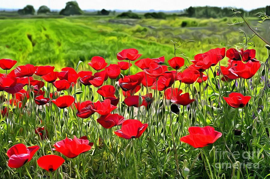 Field with poppies III Painting by George Atsametakis