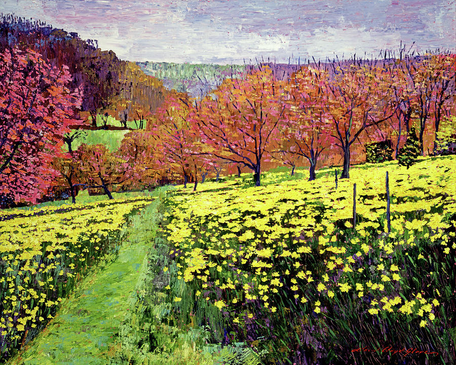 Fields of Golden Daffodils Painting by David Lloyd Glover