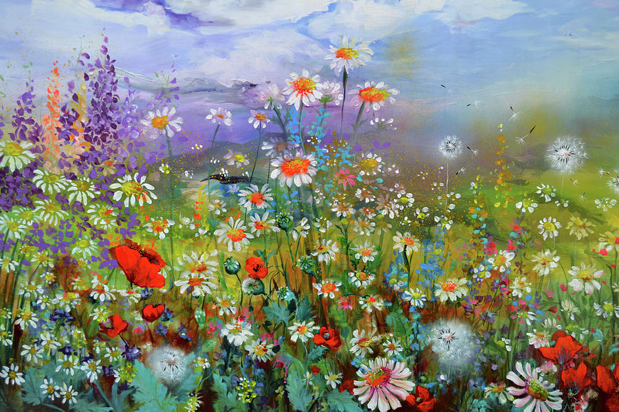 Fields of Wild Flowers Art print Painting by Soos Roxana Gabriela