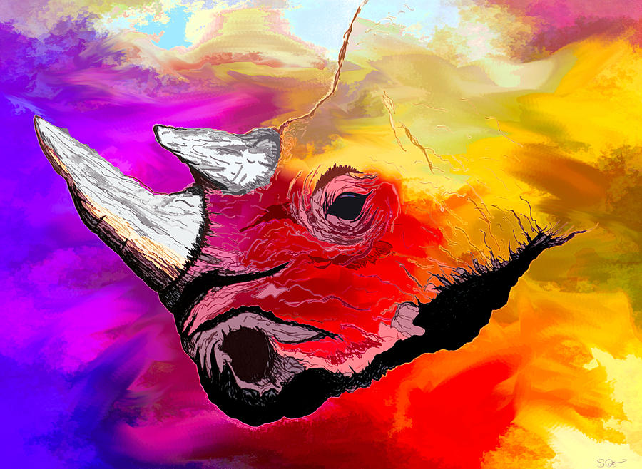 Fiery Rhino Drawing by Abstract Angel Artist Stephen K