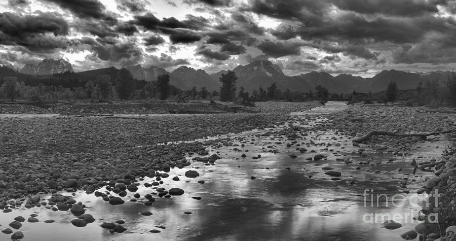 Fiery Spread Creek Fall Sunset Panorama Black And White Photograph by Adam Jewell