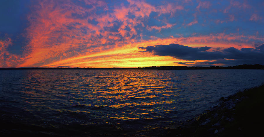Fiery Sunset at Owasco Lake in New Yorks Finger Lakes Photograph by Lynn Bauer