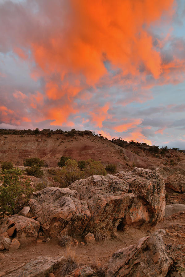 Fiery Sunset Clouds over BLM Bentonite Site Photograph by Ray Mathis