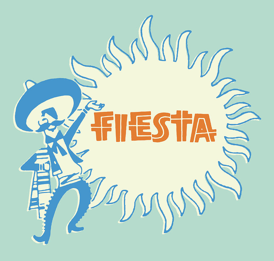 Vintage Drawing - Fiesta Sun and Man by CSA Images