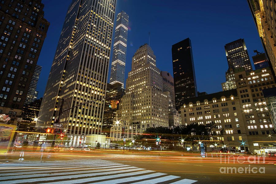 Fifth Avenue at night with light trail in New York City Photograph by ...