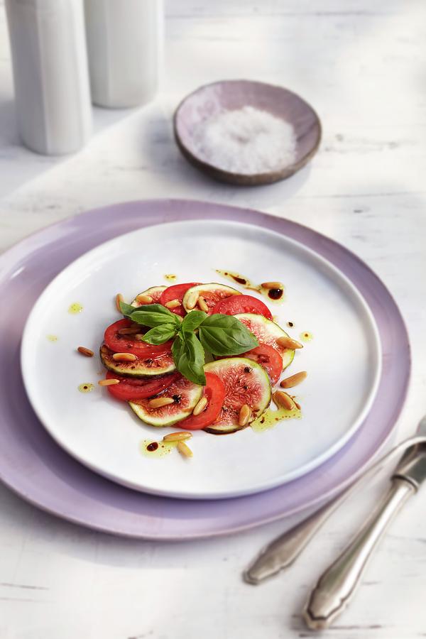Fig And Tomato Carpaccio With Pine Nuts Photograph by Jalag / Gtz Wrage