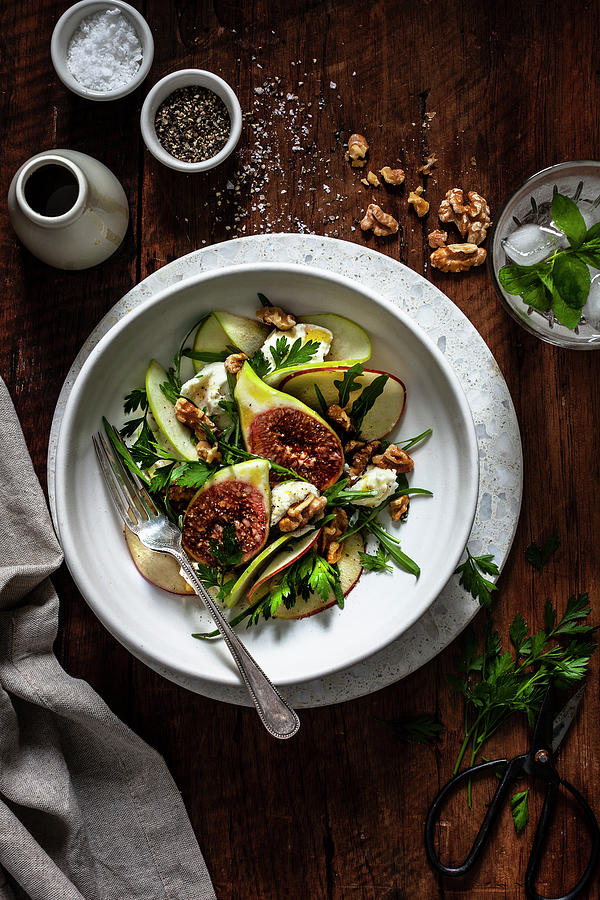 Fig And Walnut Salad With Parsley And Apple Photograph by The Food Union