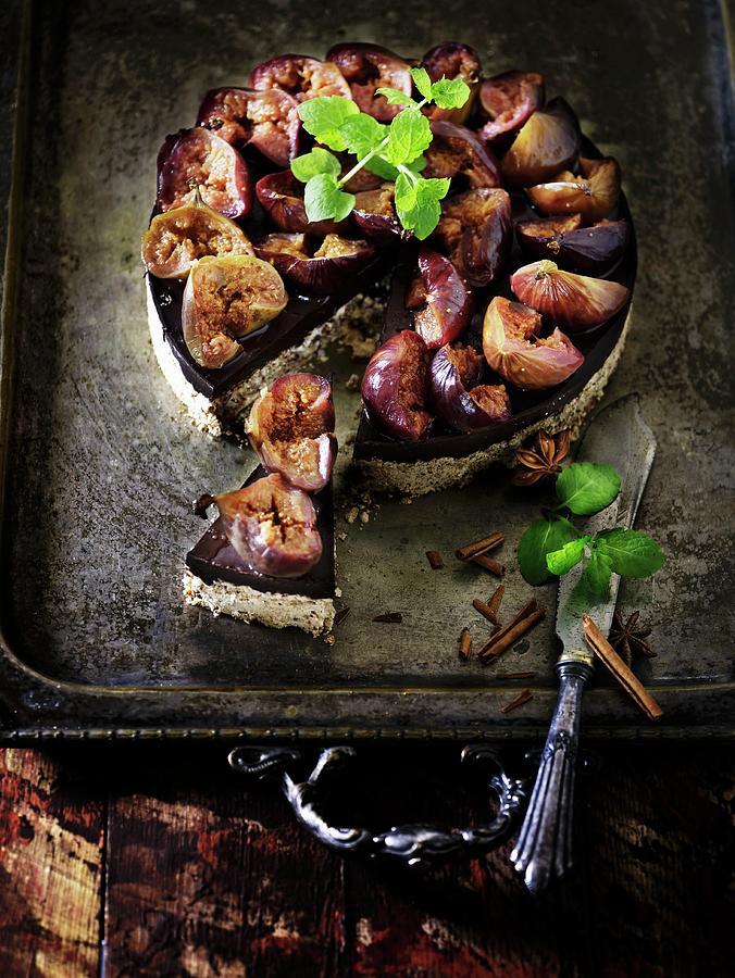 Fig Cake With Spiced Red Wine Jelly And Cinnamon Photograph by Mikkel Adsbl