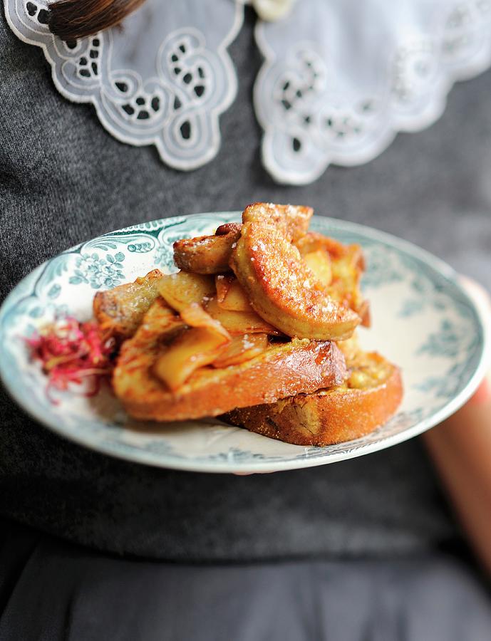 Fig French Toast With Apples And Foie Gras Photograph by Carnet
