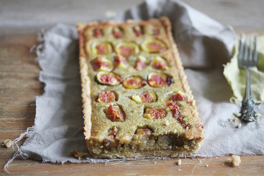 Fig Tart On A Linen Cloth Photograph by Milly Kay