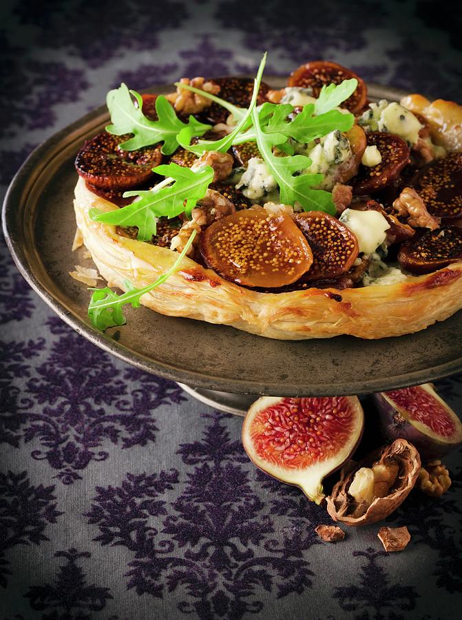 Fig Tart With Rocket And Blue Cheese Photograph by Lingwood, William