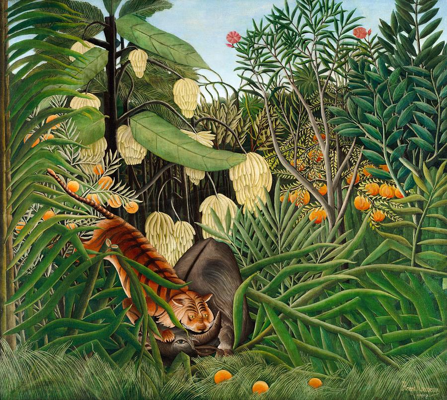 Henri Rousseau Drawing - Fight Between A Tiger And A Buffalo by Mango Art