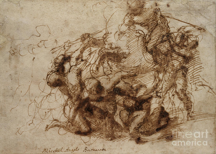 Fight Study For The Cascina Battle By Michelangelo Painting by Michelangelo Buonarroti