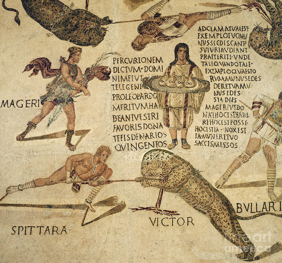 Fighting With Beasts, Venatio Offered By Magerius, Mosaic From Smirat ...