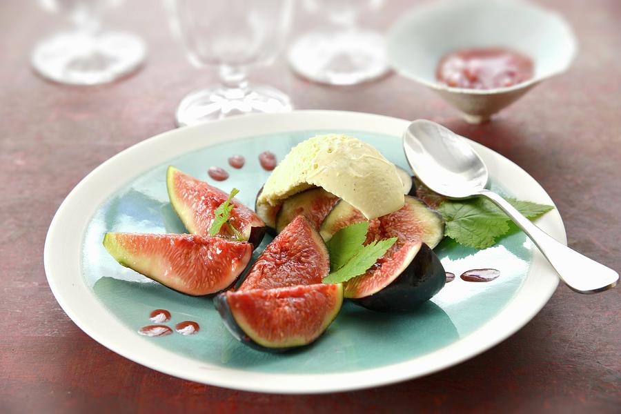 Figues De Sollis With Fig Coulis And Vanilla Ice Cream Photograph by Gelberger
