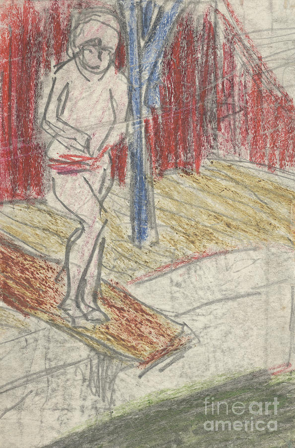 Figure On Diving Board Drawing by Ernst Ludwig Kirchner