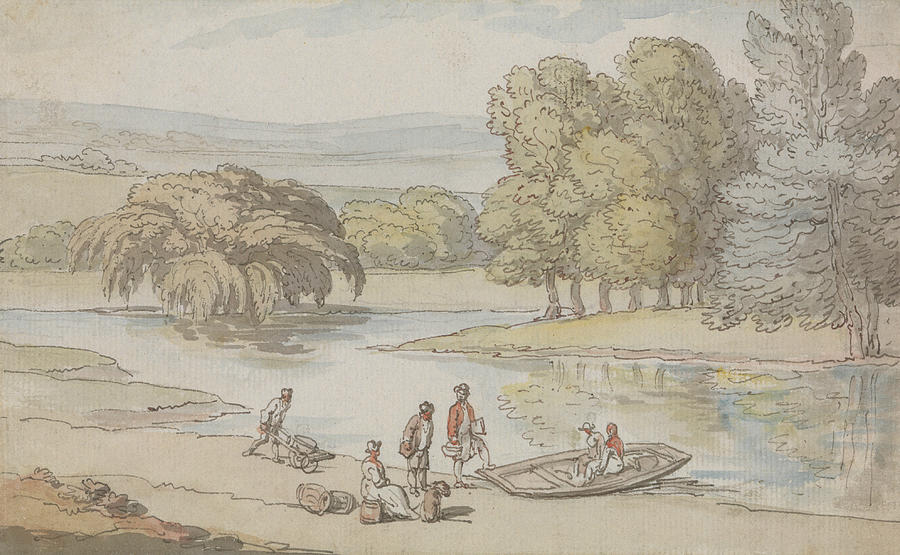 Figures by a Ferry Drawing by Thomas Rowlandson