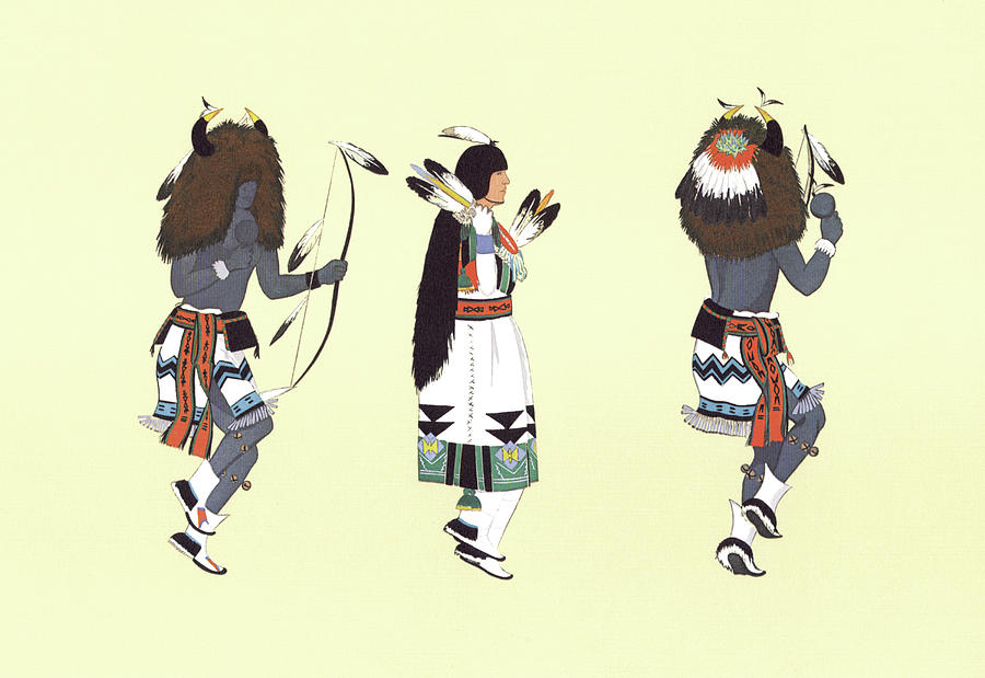Figures in the Buffalo Dance Painting by Shije