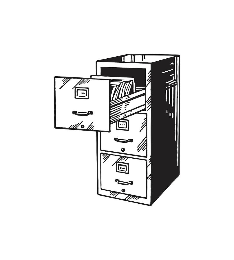 File Cabinet with Open Drawer Drawing by CSA Images - Fine Art America