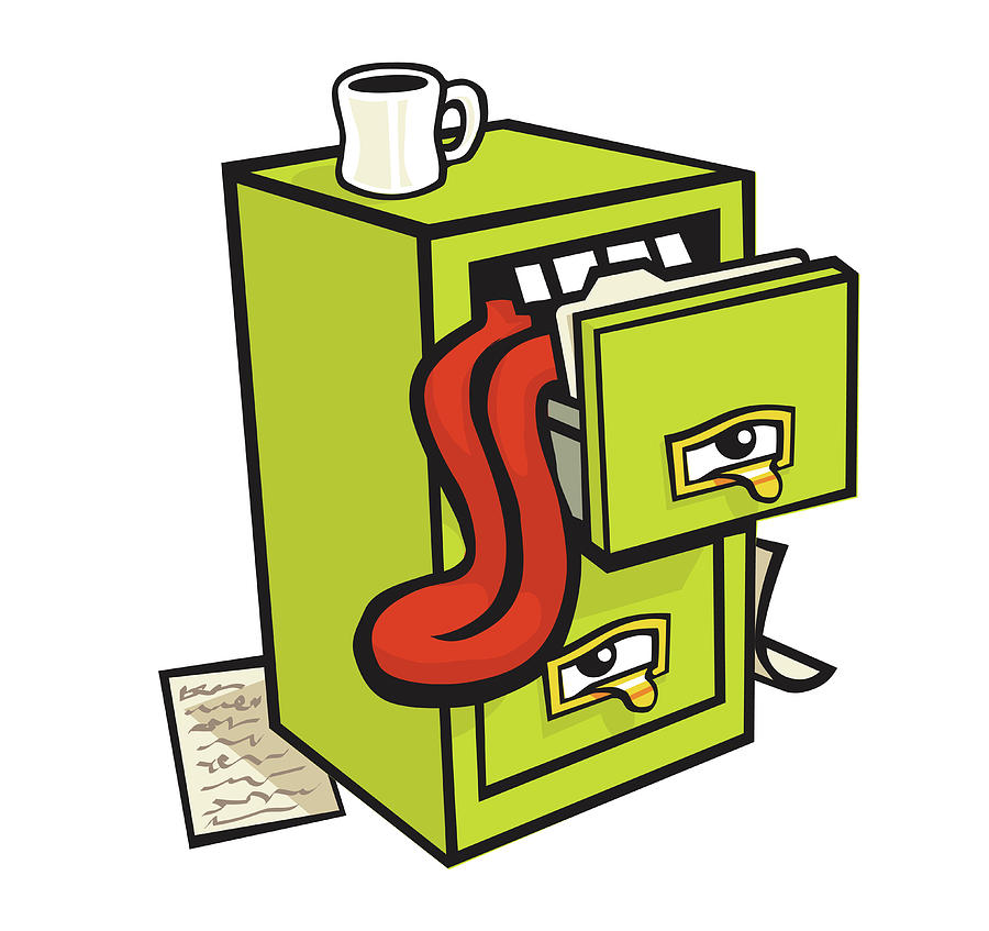 Coffee Drawing - File Cabinet with Tongue Hanging Out by CSA Images