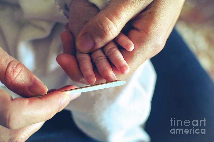 Portrait Photograph - Filing Nails Newborn Avoid Scratches - Baby Nail File Cut by Luca Lorenzelli