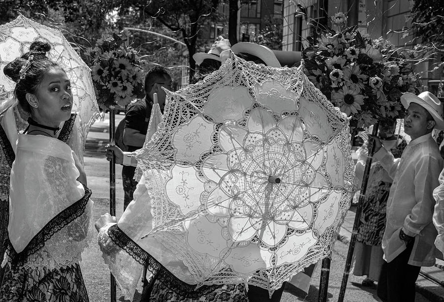 Filipino Day Parade Marchers Flower and Parasols Photograph by Robert Ullmann
