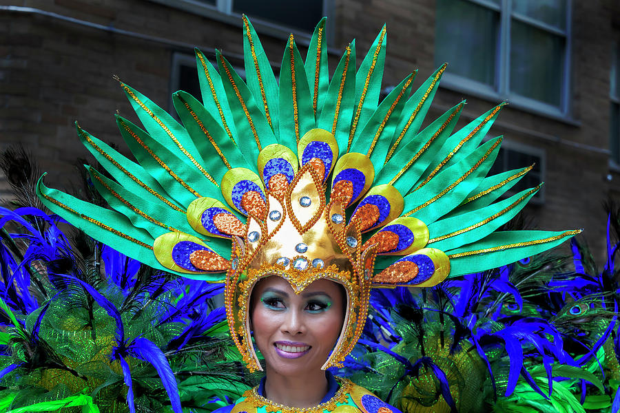 Filipino Day Parade NYC 2019 Female Dancer in Head Dress Photograph by Robert Ullmann