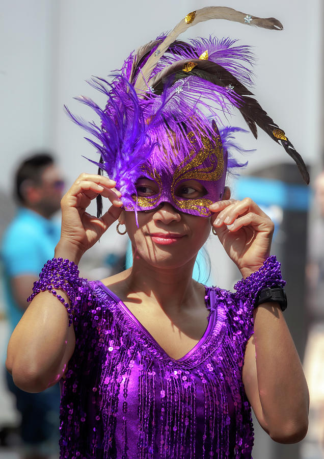 Filipino Day Parade NYC 2019 Female Marcher in Masked Costume Photograph by Robert Ullmann