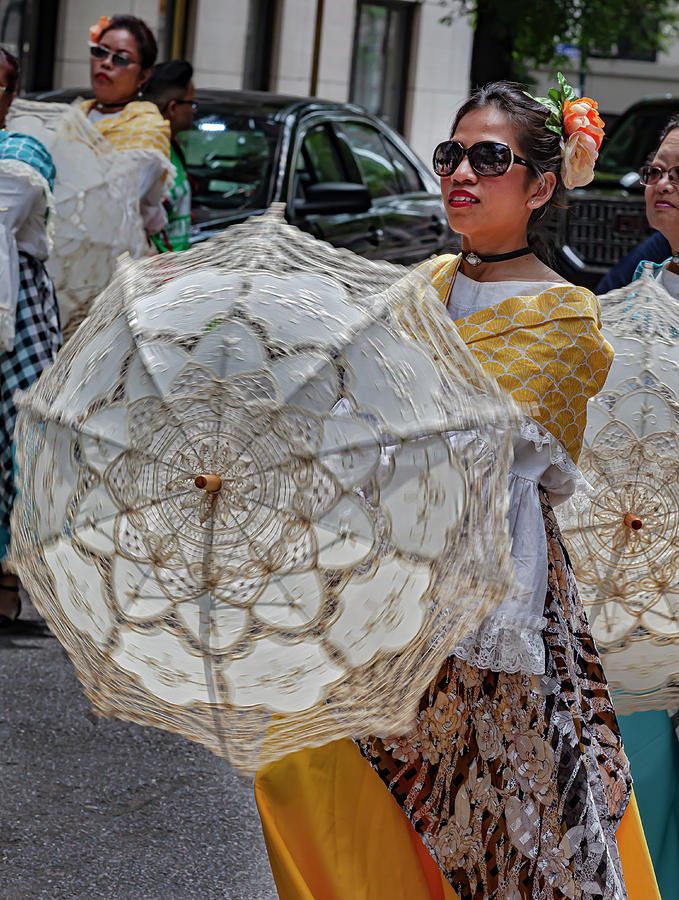 Filipino Day Parade NYC 2019 Women with Parasols Photograph by Robert Ullmann