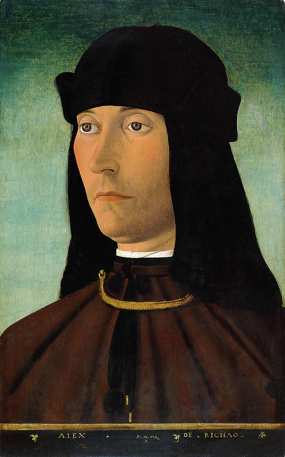 Filippo Mazzola -Parma, ca. 1460 -1505-. Portrait of Alessandro de Richao. Oil on panel. 46 x 29 cm. Painting by Filippo Mazzola -c 1460-1505-