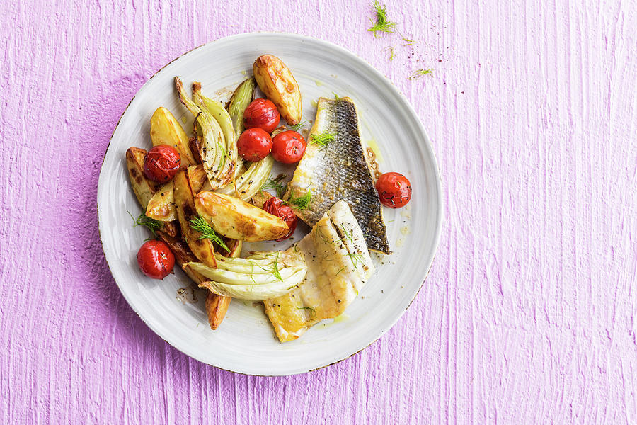 Fillet Of Fish With Fennel, Cherry Tomato And Potatoes Photograph by Thys