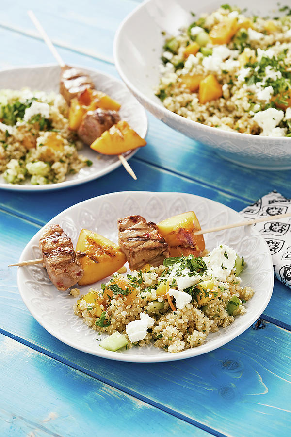 Fillet Skewers With Peach With Quinoa Salad Photograph by Tre Torri