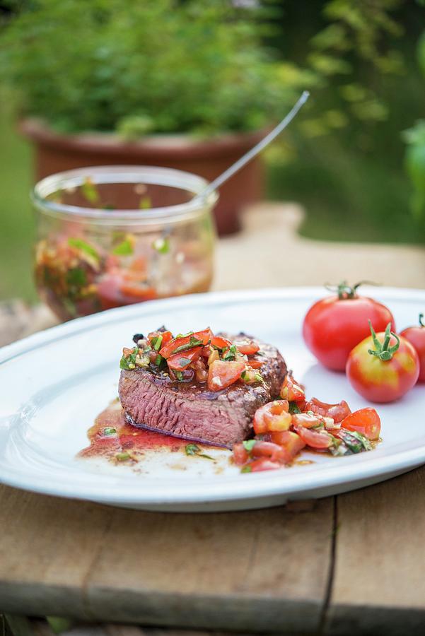 Fillet Steak With Tomato Salsa Photograph by Sebastian Schollmeyer