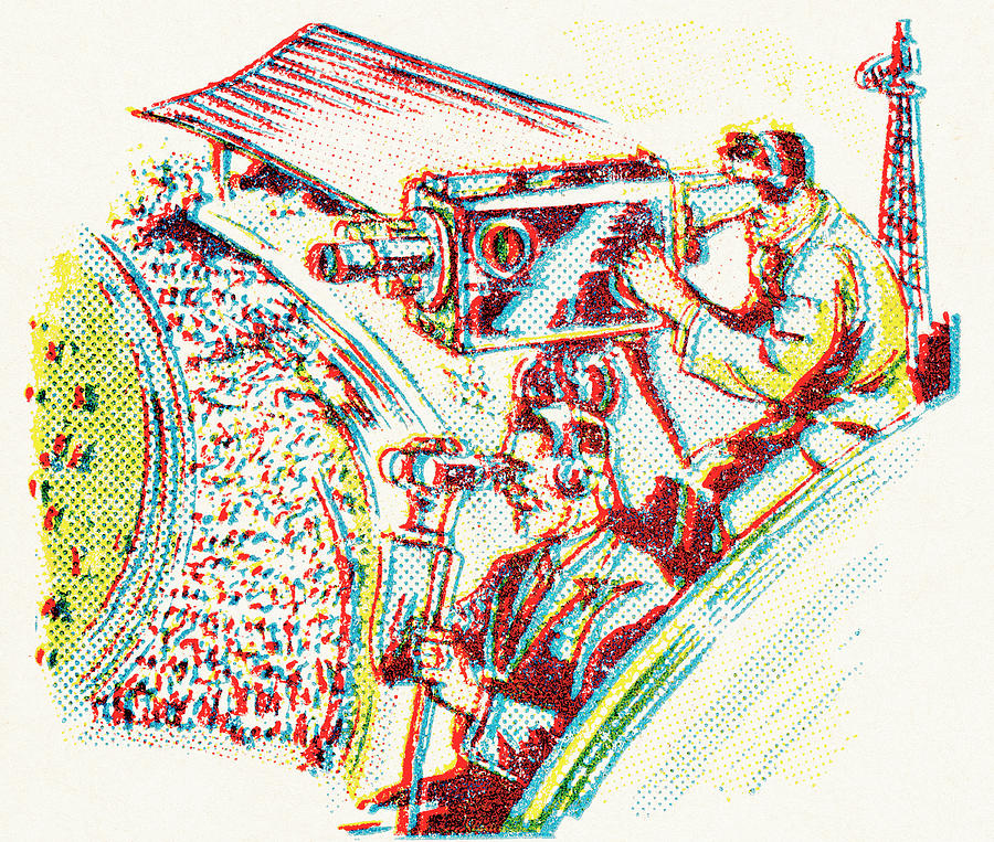 Sports Drawing - Film crew at a stadium by CSA Images