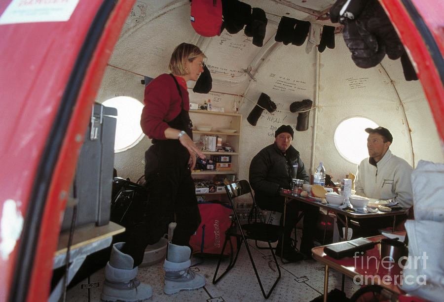 Film Crew In Antarctic Shelter Photograph by Doug Allan/science Photo Library